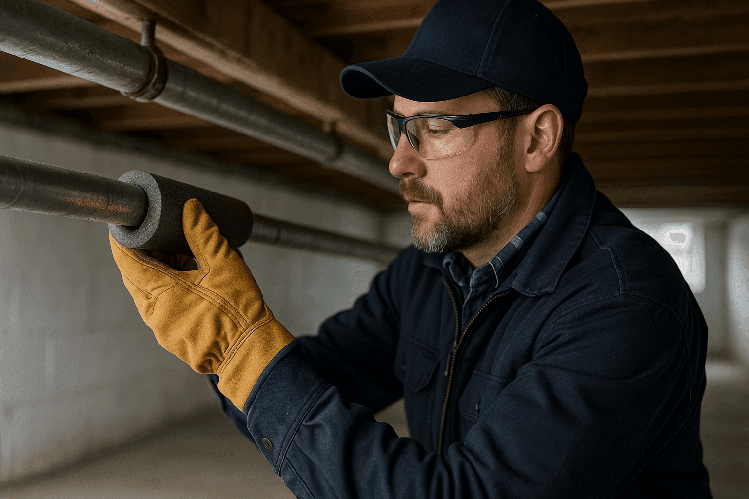 Insulating exposed pipes in a cold crawl space to prevent freezing