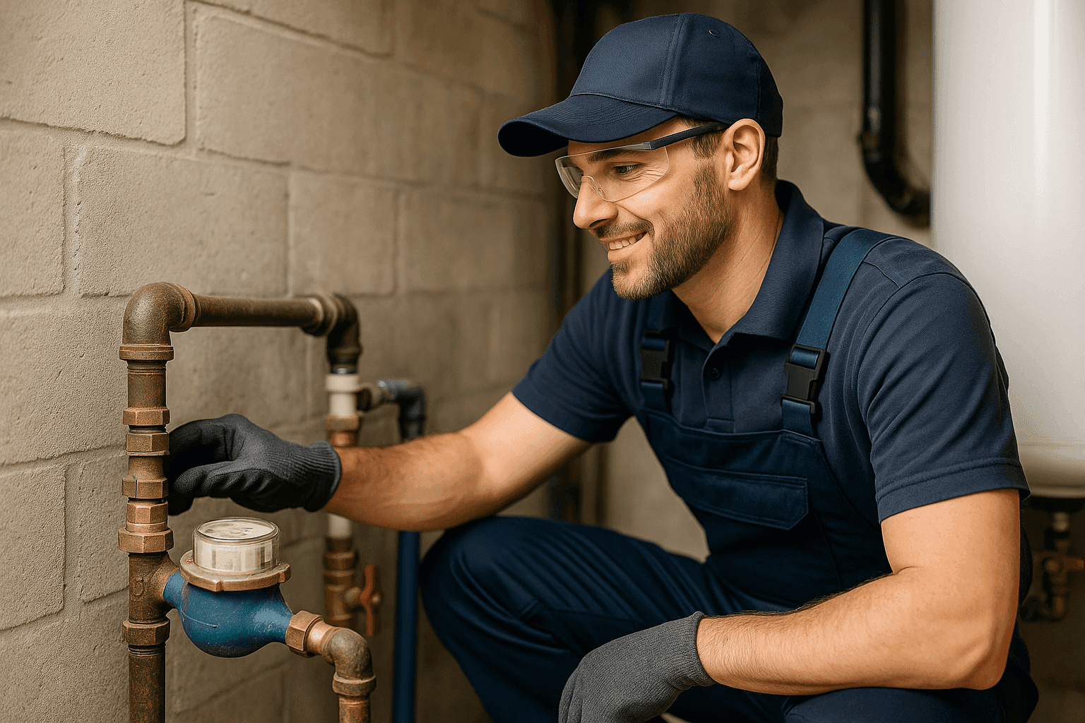 Professional plumber inspecting home plumbing system to prevent emergencies